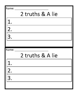 2 Truths and A Lie by Jen Patteson | Teachers Pay Teachers