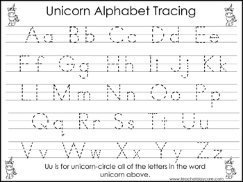 Preview of 2 Unicorn themed Task Worksheets. Trace the Alphabet and Numbers 1-20. Preschool
