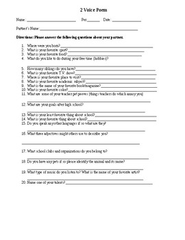 2 Voice Poems Worksheet 1 by Adapt for Success | TPT