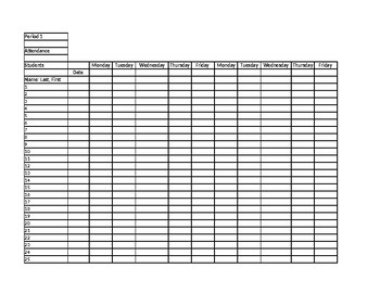 Preview of 2 Week Class Attendance sheet