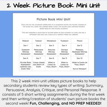 Preview of 2 Week Picture Book Mini Unit | Grades 8-12 | No Prep Needed!