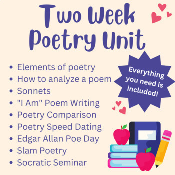 Preview of 2 Week Poetry Unit, All Inclusive (Elements of Poetry, Sonnets, Writing & more!)