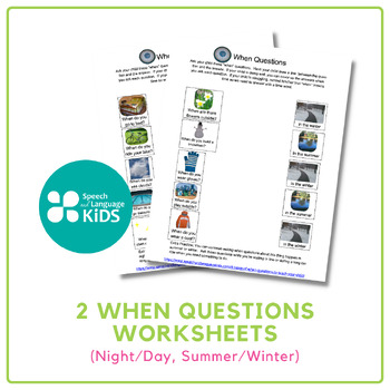 Preview of 2 When Questions Worksheets (Night/Day, Summer/Winter) | Speech-Language Therapy
