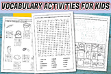 Vocabulary Activities for kids Missing Letters, Word Searc