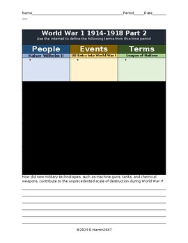 2 World War I Reviews, Events, Figures Vocabulary STAAR Test Prep +AK+LP