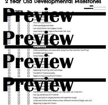Preview of 2 Year Old Developmental Milestone Checklist