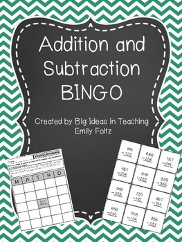 Preview of 2 and 3 Digit Addition and Subtraction BINGO - 9 Different Games  FUN!!!! 