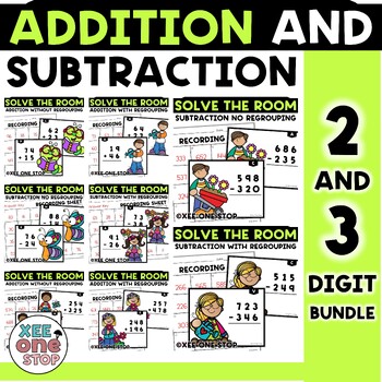 Preview of 2 and 3 Digit Addition and Subtraction With and Without Regrouping Spring Bundle