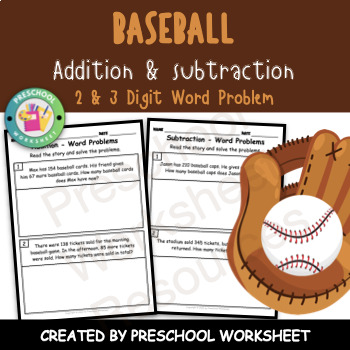 Preview of 2 and 3 Digit Addition and Subtraction Word Problems | Baseball Word Problems