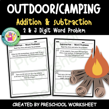 Preview of 2 and 3 Digit Addition and Subtraction Word Problems / Camping Word Problems