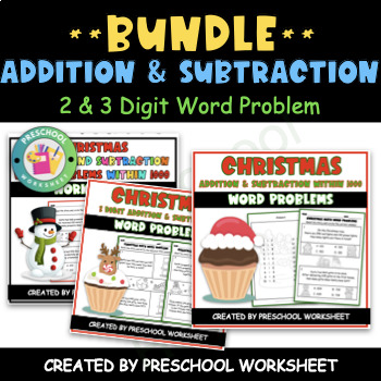 Preview of 2 and 3 Digit Addition and Subtraction Word Problems | Christmas Bundle