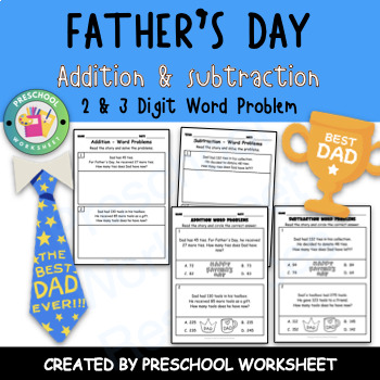 Preview of 2 and 3 Digit Addition and Subtraction Word Problems | Father's Day