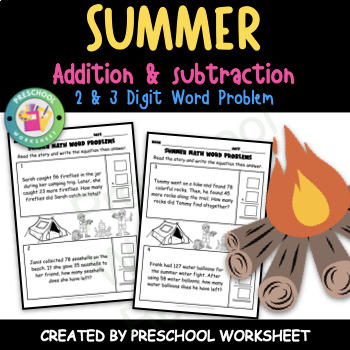 Preview of 2 and 3 Digit Addition and Subtraction Word Problems / Summer Word Problems