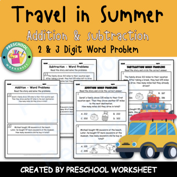 Preview of 2 and 3 Digit Addition and Subtraction Word Problems | Travel in Summer