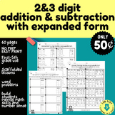 60 PRACTICE PAGES✏2&3DIGIT ADDITION&SUBTRACTION W/EXPANDED