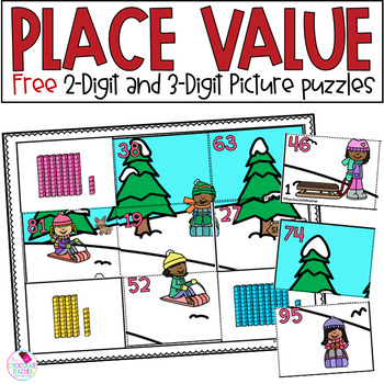 Preview of Place Value - Hundreds Tens and Ones - Winter Math Puzzles - FREE