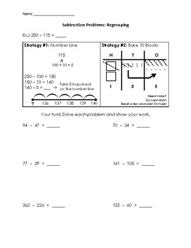 Preview of 2 and 3-Digit Subtraction Fluency Pages (with Example and Model!)