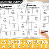 2 and 3 Digit Subtraction with and without Regrouping Worksheets