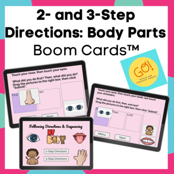 Preview of 2- and 3-Step Directions + Sequence Memory Boom Cards™ for Speech Therapy