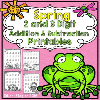 Preview of 2 and 3 digit Addition and Subtraction with Regrouping Spring Themed Printables