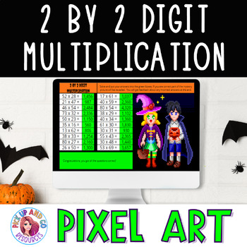 Preview of 2 by 2 Digit Multiplication 4th Grade Halloween Math Pixel Art