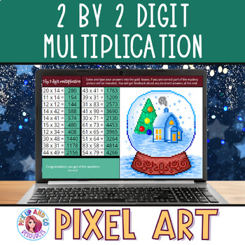 Preview of 2 by 2 Digit Multiplication Christmas 4th Grade Winter Math Pixel Art Activity
