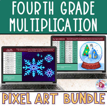 Preview of 2 by 2 Digit and 4 by 1 Digit Multiplication Christmas Math Pixel Art Activities