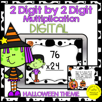 Preview of 2 by 2 Multiplication Digital Task Cards | Halloween Digital Math