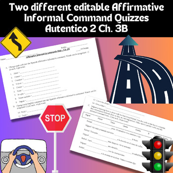 Preview of 2 different editable Autentico 2 Ch. 3B Affirmative Informal tu Command Quizzes