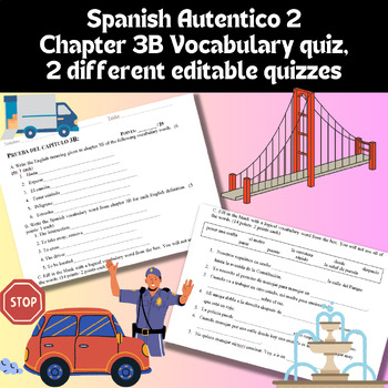 Preview of 2 different editable Autentico 2 Chapter 3B Vocabulary quizzes