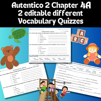 Preview of 2 different editable Autentico 2 Chapter 4A Vocabulary Quizzes