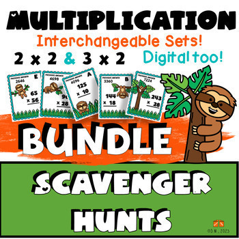 Preview of 2-digit 3-digit 2x2 3x2 multiplication SCAVENGER HUNT BUNDLE ACTIVITY LOOK!