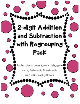 Preview of 2 digit Addition Subtraction regrouping activity pack w/ anchor charts posters