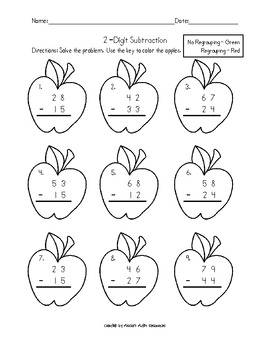 2 digit addition subtraction with and without regrouping apple theme