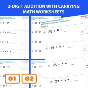 Preview of 2-digit Addition with Carrying Math Worksheets