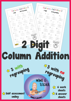 Preview of 2 digit Column Addition -  9 worksheets with answers