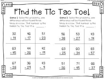 2-digit Subtraction with Regrouping: Tic Tac Toe Set 1