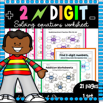 Preview of 2 digit addition and subtraction | solving equations | math skill worksheet