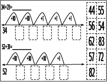 Preview of 2 digit addition on a number line (Cut and Paste) FREEBIE