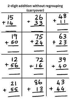 Preview of 2-digit addition without regrouping (carryover)