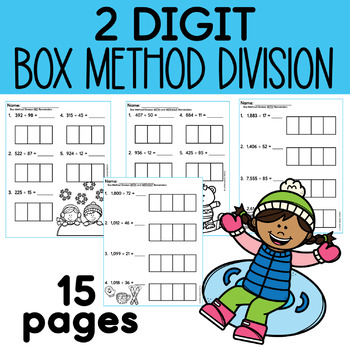 Preview of 2 digit box method division worksheets - Winter division - No prep