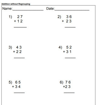 Preview of 2 digit by 2 digit Addition/Subtraction With/Without Regrouping Worksheets