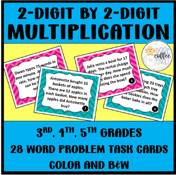 Preview of 2-Digit by 2-Digit Multiplication Word Problems Printable Task Cards | Editable