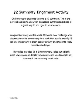 Preview of 2 dollar Summary Engagement Activity