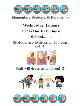 Preview of 2 flyers for 100 days of school event (Editable resource)