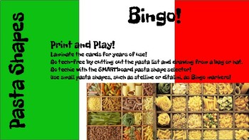 Preview of 2 in 1: Pasta Shapes Bingo; Google or SMARTboard Food Selector; No-Tech Version