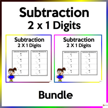 2 Digit by 1 Digit Subtraction Worksheets Bundle by A Plus Learning