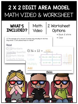 Preview of 4.NBT.5: 2 x 2 Area Model Multiplication Math Video and Worksheet