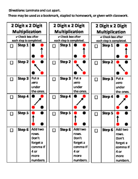 Preview of 2 x 2 Digit Multiplication Bookmark Visual Aid Multiply Step by Step