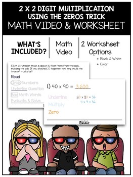 Preview of 4.NBT.5: 2 x 2 Digit Multiplication With the Zeros Trick Math Video & Worksheet
